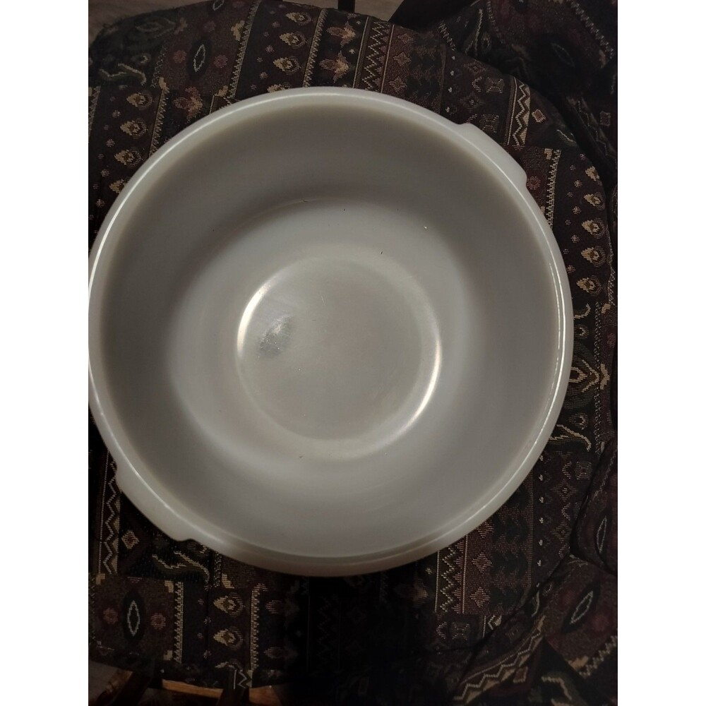 Vtg Glasbake WHITE Milk Large Glass Mixing Batter BOWL 19CJ SUNBEAM Mixer 14 In